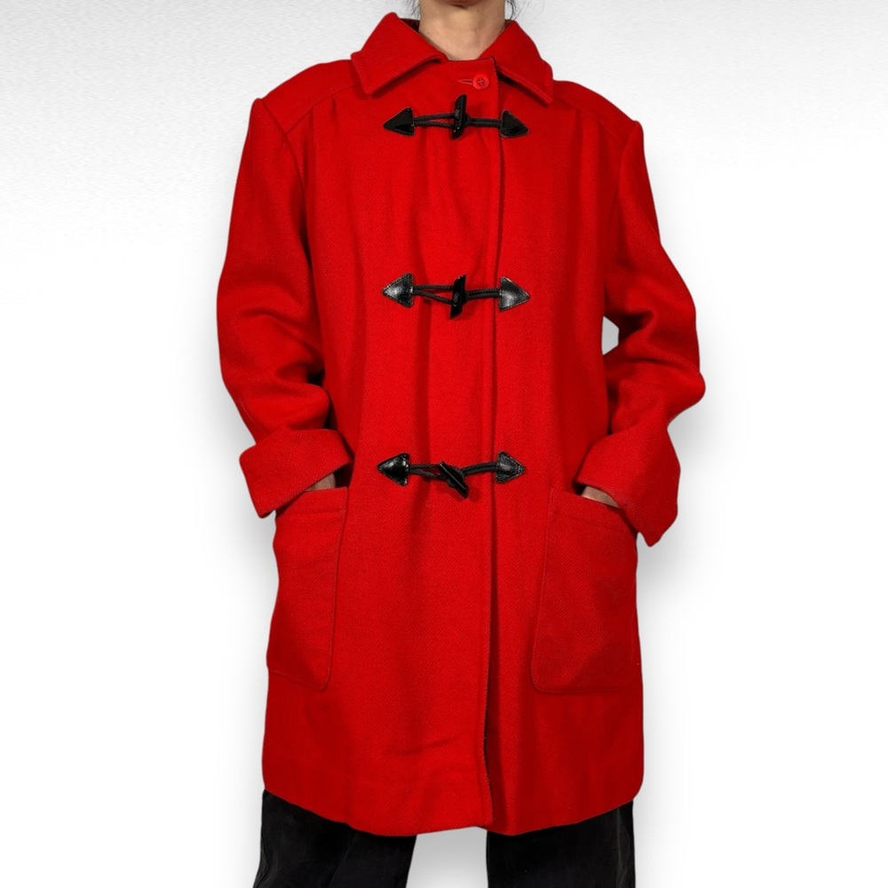 Vintage Pendleton Wool Duffle Jacket Coat Sz Medium Red Winter Plaid Preppy Twee - Picture 3 of 15